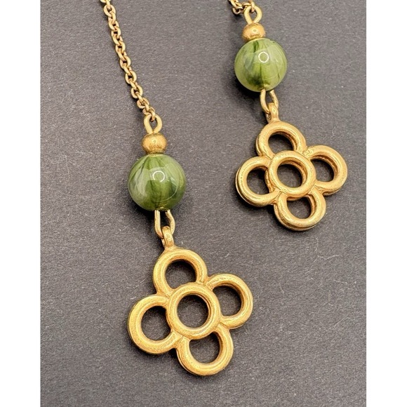 Vintage 1979 Avon Florette Lariat Necklace Gold Tone & Faux Jade Stone Beads 34" - Picture 4 of 5